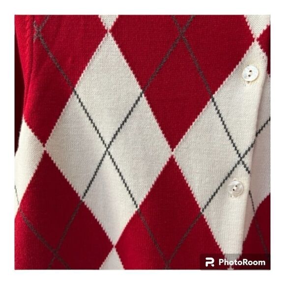 Lands End Red and white argle cardigan L - Picture 2 of 5